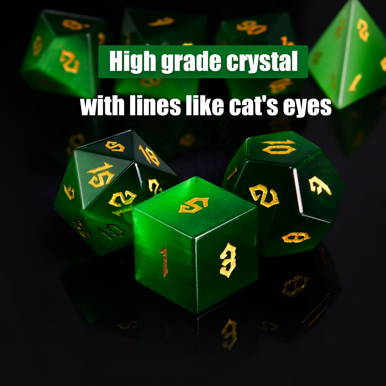 factory wholesale high quality hot-selling Green Cat Eye Dice Set for dungeons and dragons RPG