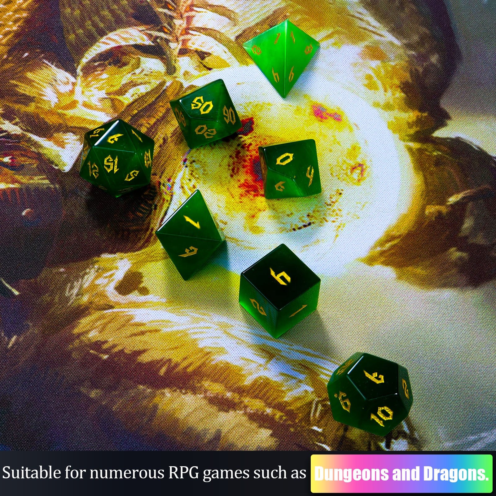 factory wholesale high quality hot-selling Green Cat Eye Dice Set for dungeons and dragons RPG