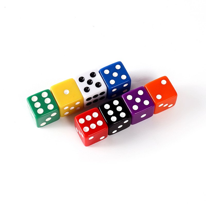 Factory directly supply 12mm black acrylic dice square d6 sided with straight corner and white dot for casino game