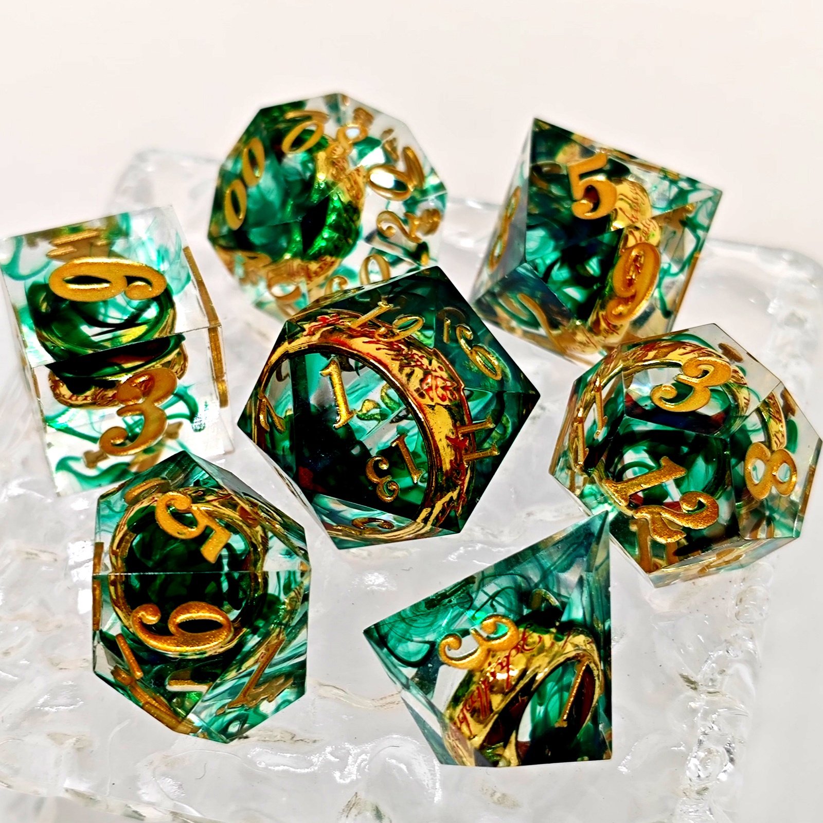 Premium Lord of Rings DND RPG Dice Transparent Sharp Edge Resin Dice Set for DND Gamer