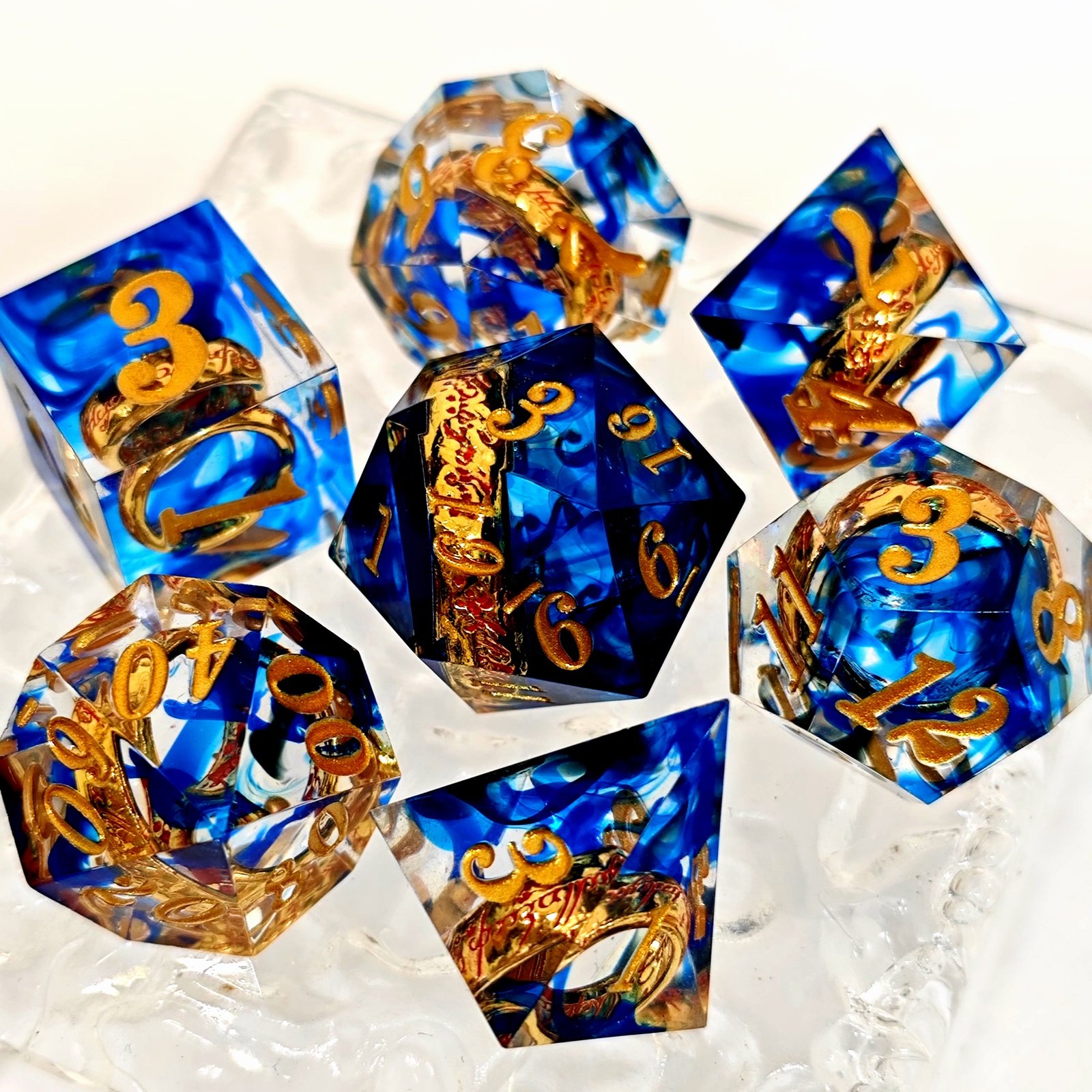 Premium Lord of Rings DND RPG Dice Transparent Sharp Edge Resin Dice Set for DND Gamer