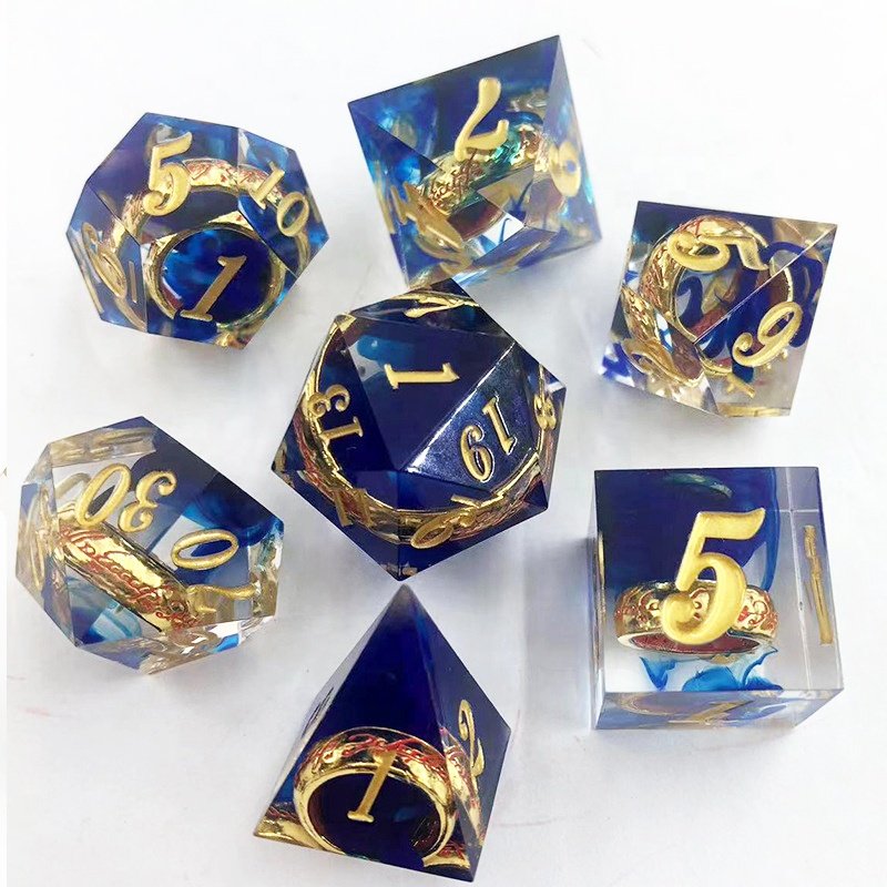 Premium Lord of Rings DND RPG Dice Transparent Sharp Edge Resin Dice Set for DND Gamer