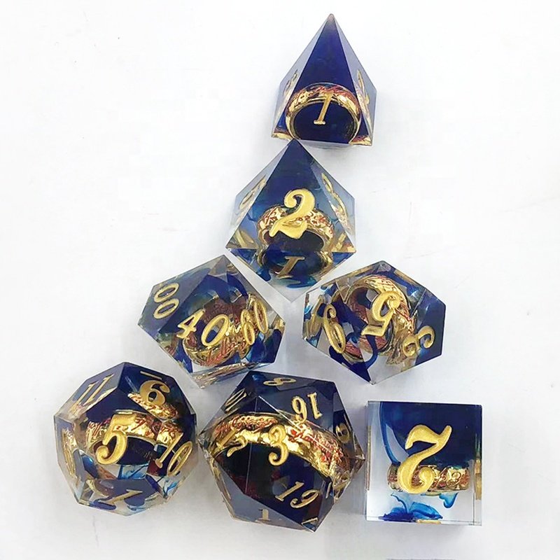 Premium Lord of Rings DND RPG Dice Transparent Sharp Edge Resin Dice Set for DND Gamer