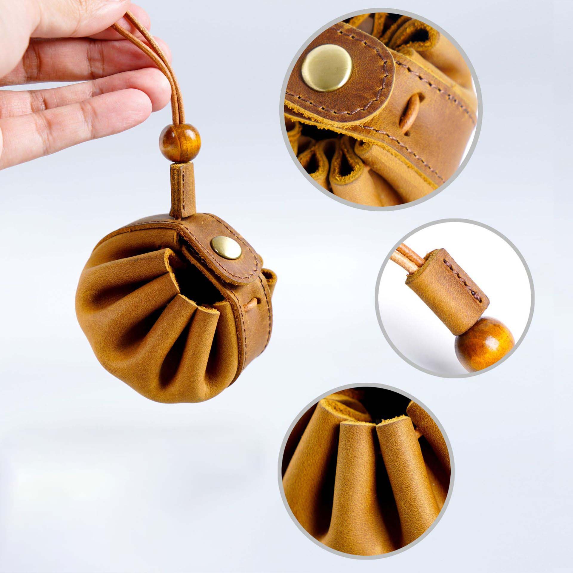 Cowhide Leather D20 Dice Storage Pocket Bag Quick Ship Engraved Retro Table Gaming Bag with Lock for D&D Board Games