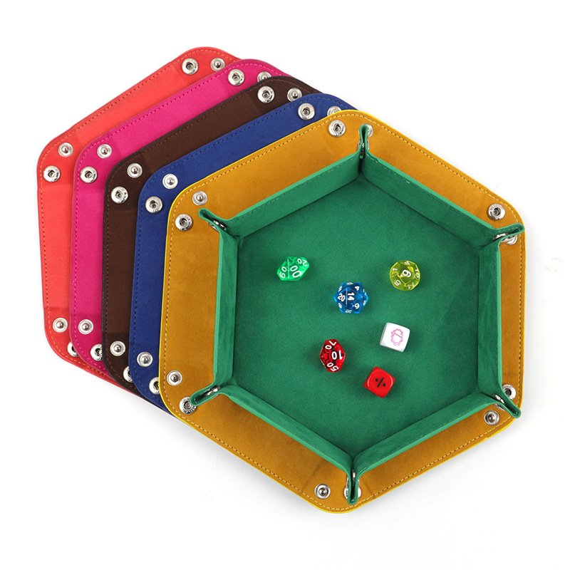 Multi-color Custom Logo Gambling Dice Holder PU Leather Velvet Folding Hexagon Dice Tray for RPG DND Table Games