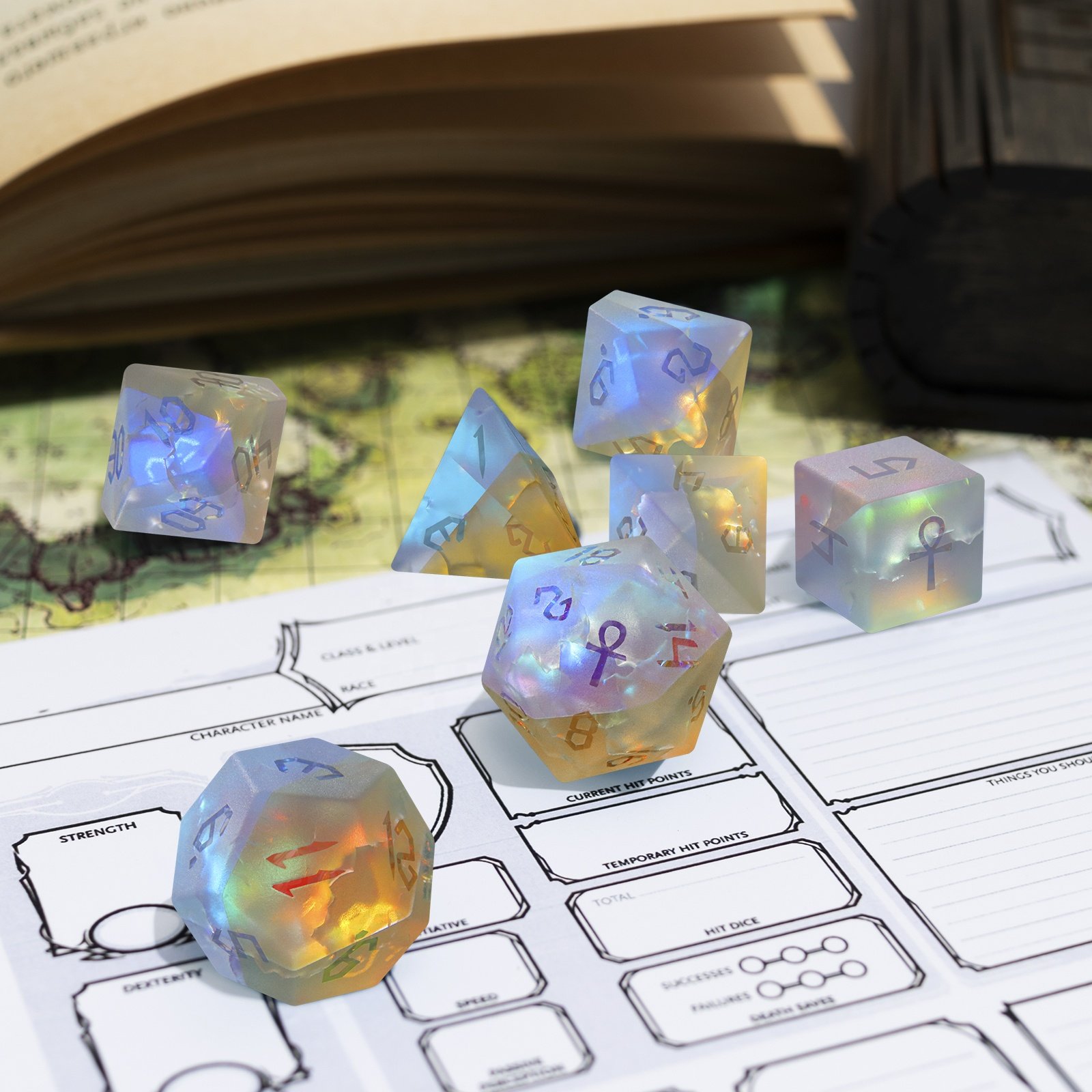 Custom Matte Glass DND Dice Set D20 D12 D10 D8 D6 D4 Handmade Dice 7 Piece RPG Dice Game For D&D Dungeons And Dragons