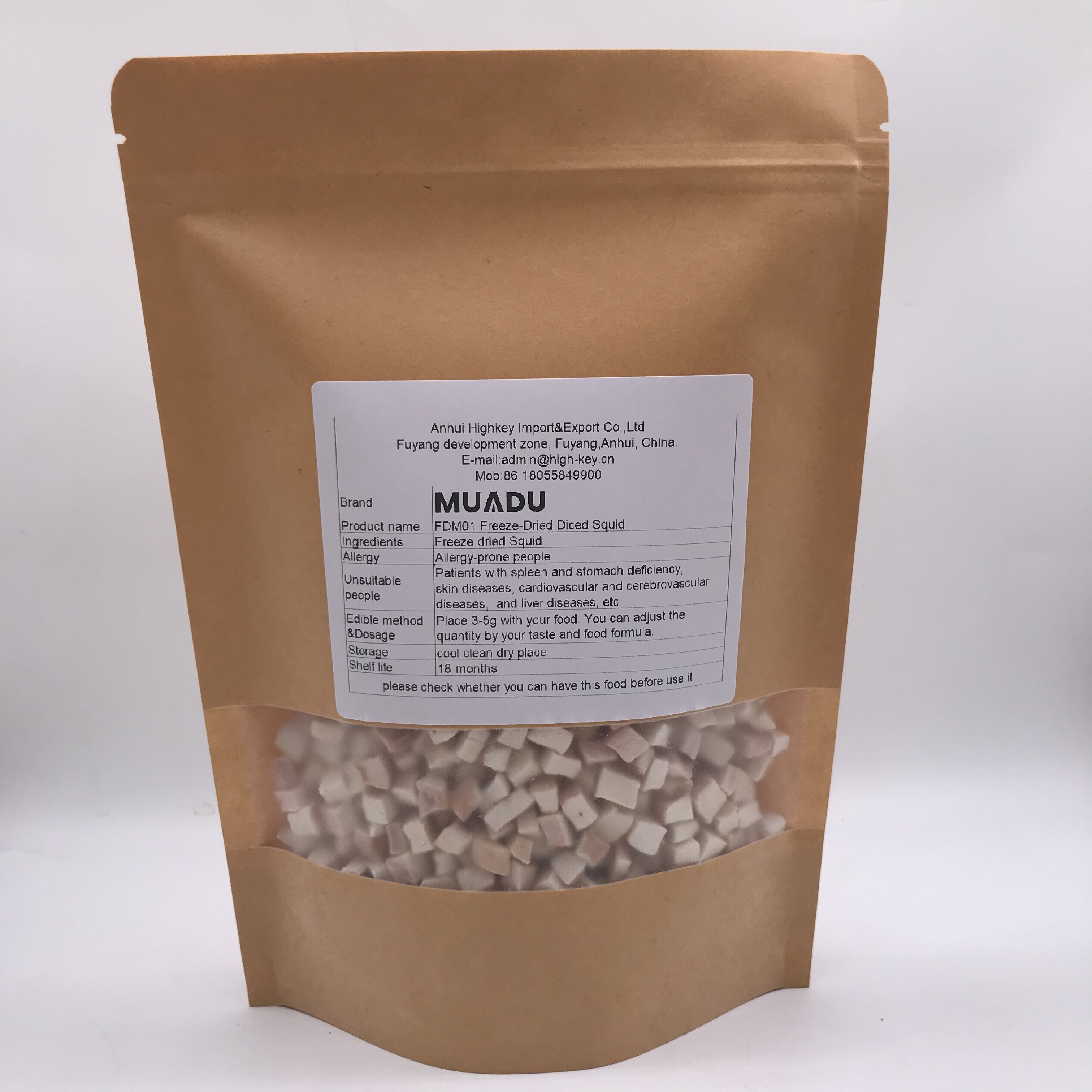 FDM01 Wholesale Cheap Price 5-10mm Freeze-Dried Diced Squid Snack Seafood Products Frozen Dried Diced Squid