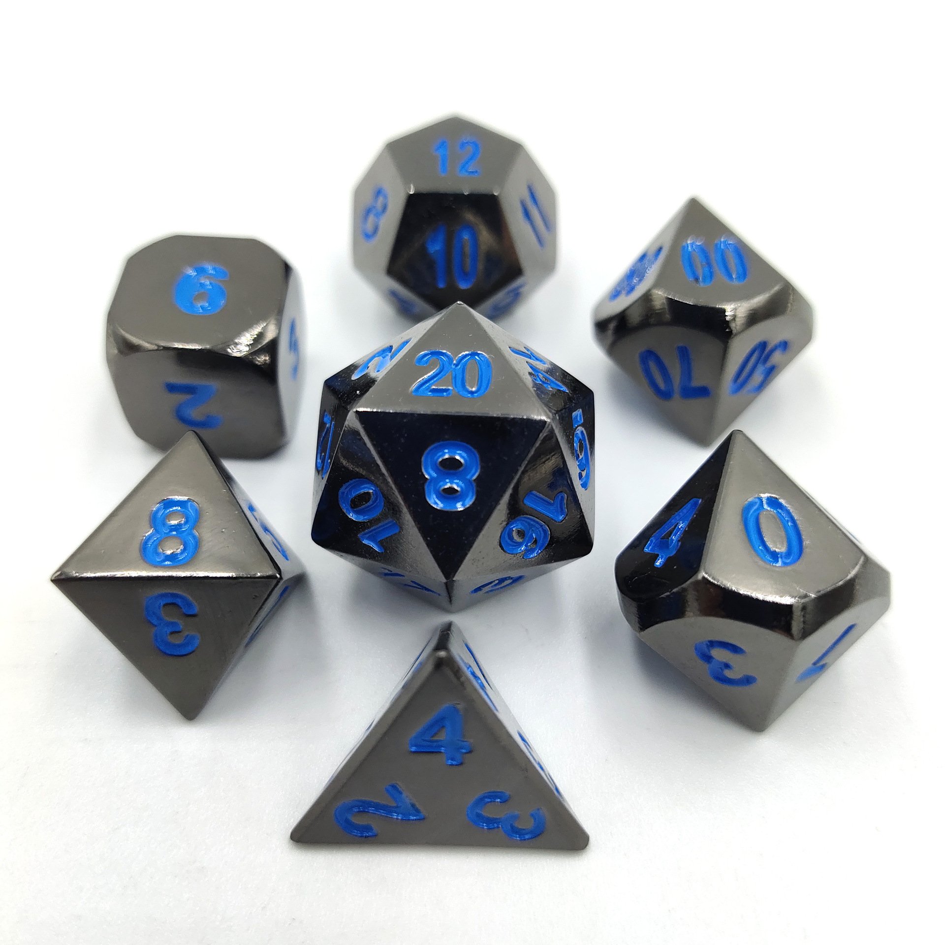 Haxtec Black Metal DND Dice Set D&D W/ Gift Metal Case Polyhedral Dice for Dungeons and Dragons TTRPG-Black Blue Numbers