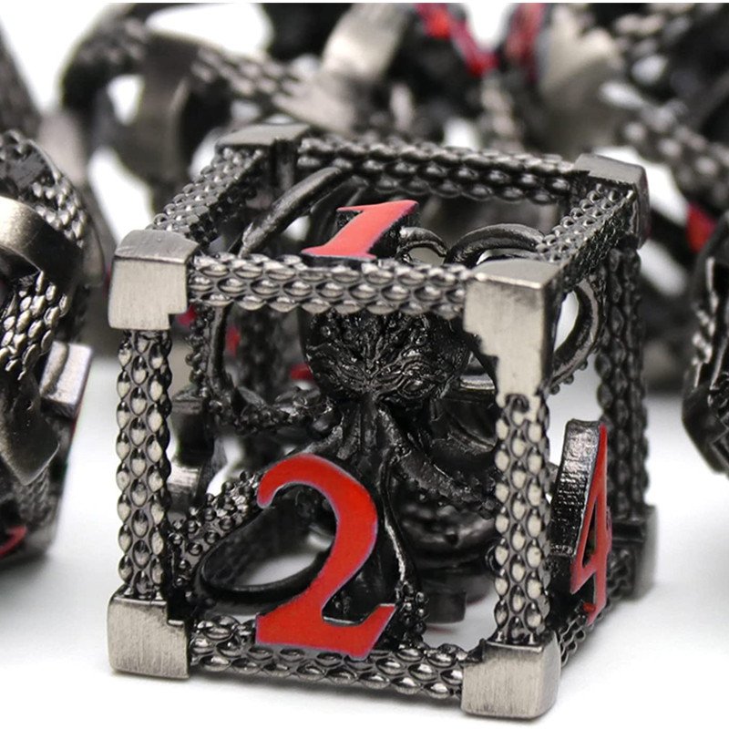 MINI PLANET 3D Octopus Metal DND Dice Set For TRPG Dungeons&Dragons Game Polyhedral Metal Hollow Dice Set Custom DND Dice Metal