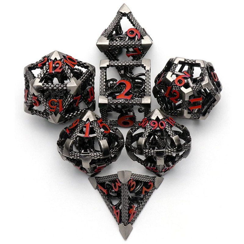 MINI PLANET 3D Octopus Metal DND Dice Set For TRPG Dungeons&Dragons Game Polyhedral Metal Hollow Dice Set Custom DND Dice Metal