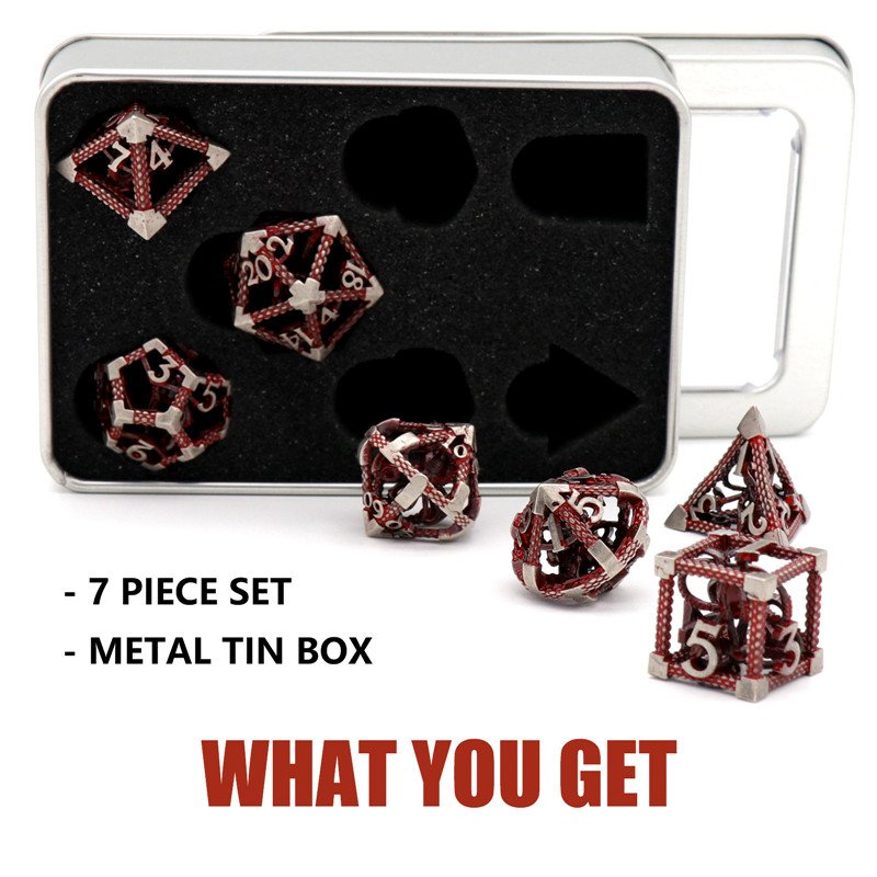MINI PLANET 3D Octopus Metal DND Dice Set For TRPG Dungeons&Dragons Game Polyhedral Metal Hollow Dice Set Custom DND Dice Metal