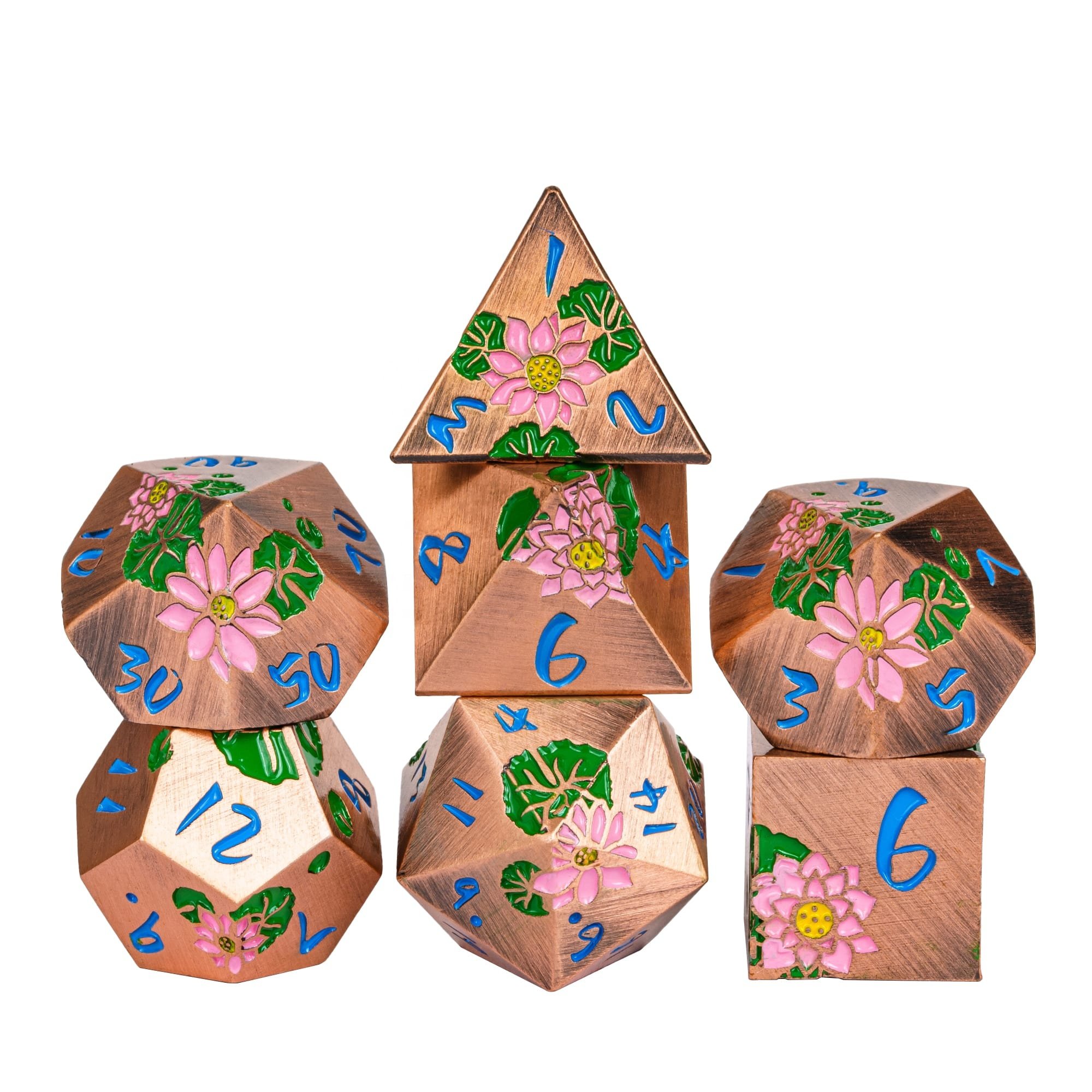 Udixi Polyhedral custom logo rpg dungeons and dragons metal dice game set Lotus
