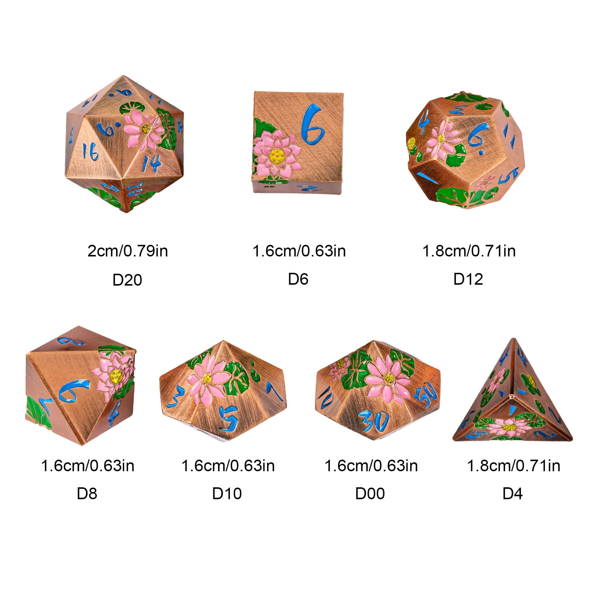 Udixi Polyhedral custom logo rpg dungeons and dragons metal dice game set Lotus