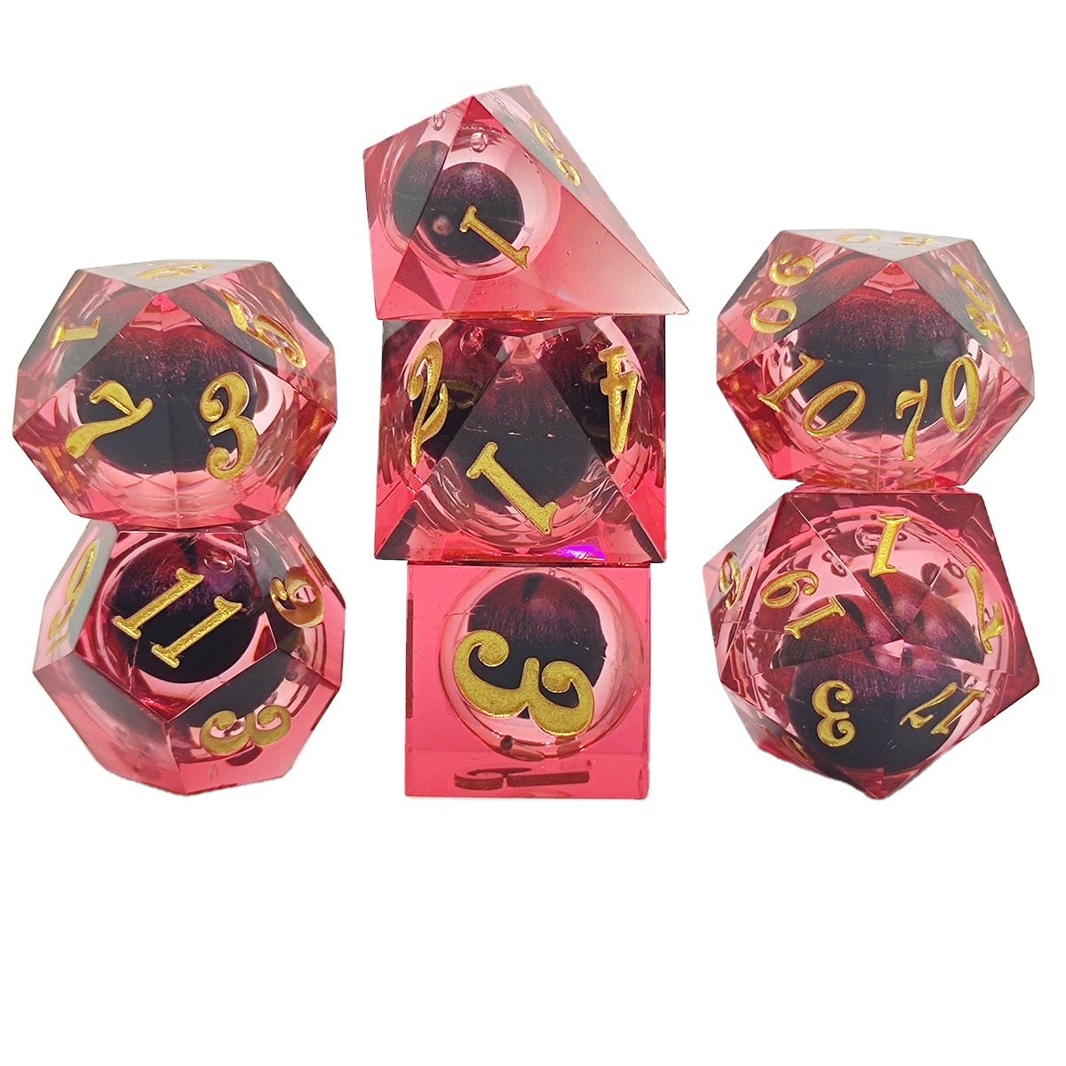 Wholesale 7pc Polyhedron Liquid Core Longan Resin Rpg Dungeons Dragons Board Game Dice Set Customizable Identifiable Dnd Dice