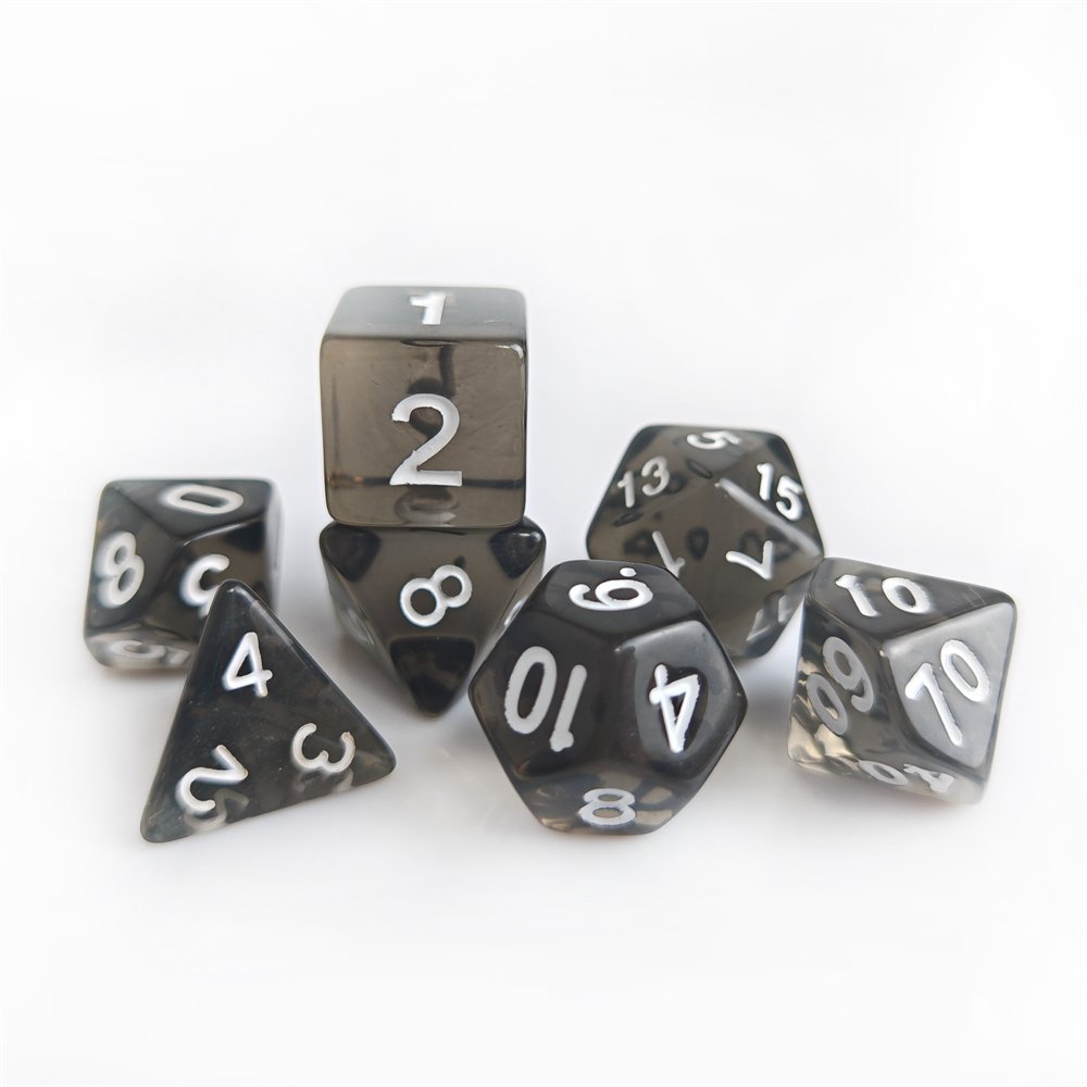 Wholesale 7pcs/set Transparent Black Dice for Dungeons and Dragons RPG Board Games Custom Polyheral Acrylic DND Dice Set