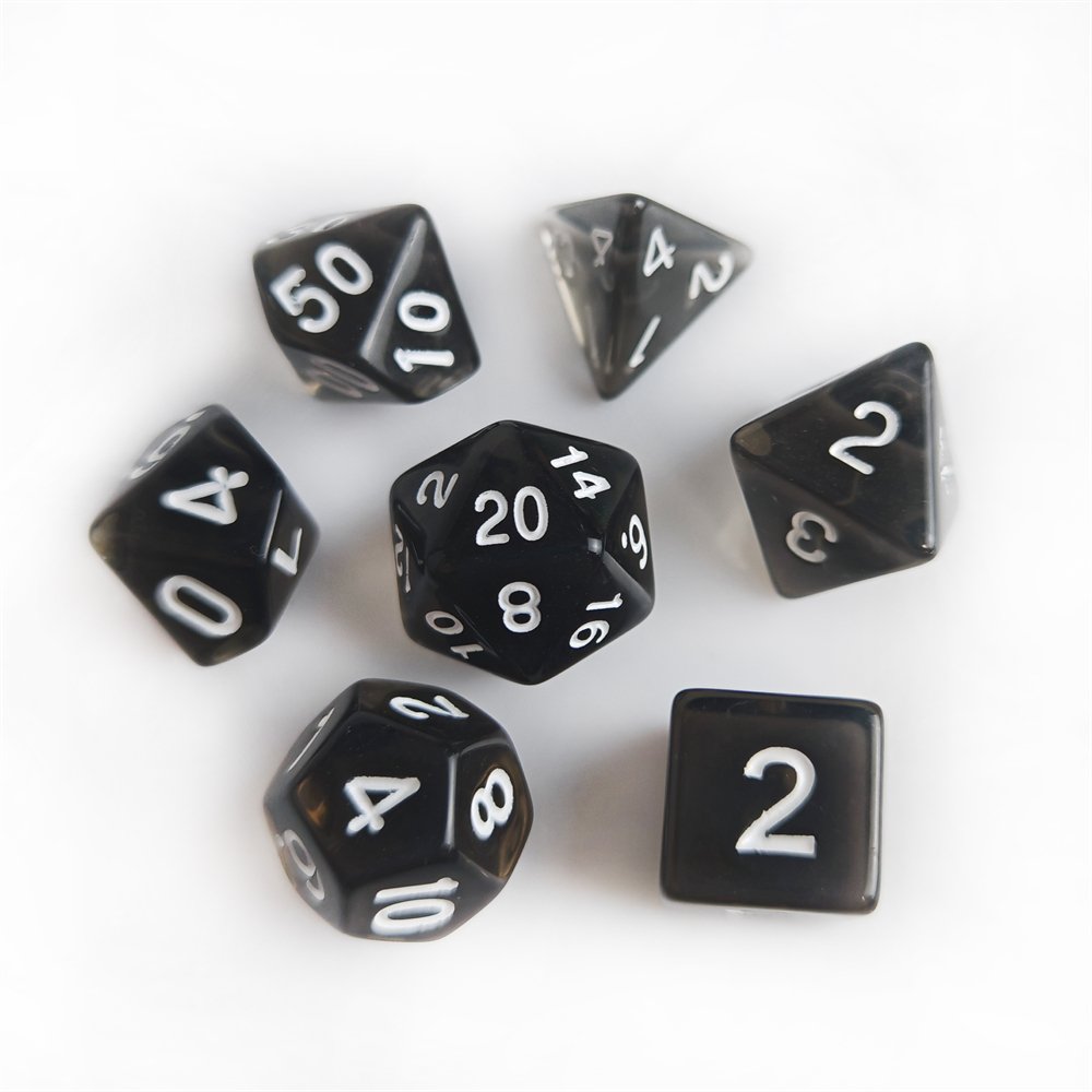 Wholesale 7pcs/set Transparent Black Dice for Dungeons and Dragons RPG Board Games Custom Polyheral Acrylic DND Dice Set