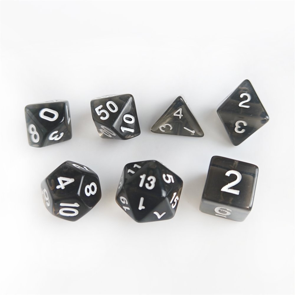 Wholesale 7pcs/set Transparent Black Dice for Dungeons and Dragons RPG Board Games Custom Polyheral Acrylic DND Dice Set