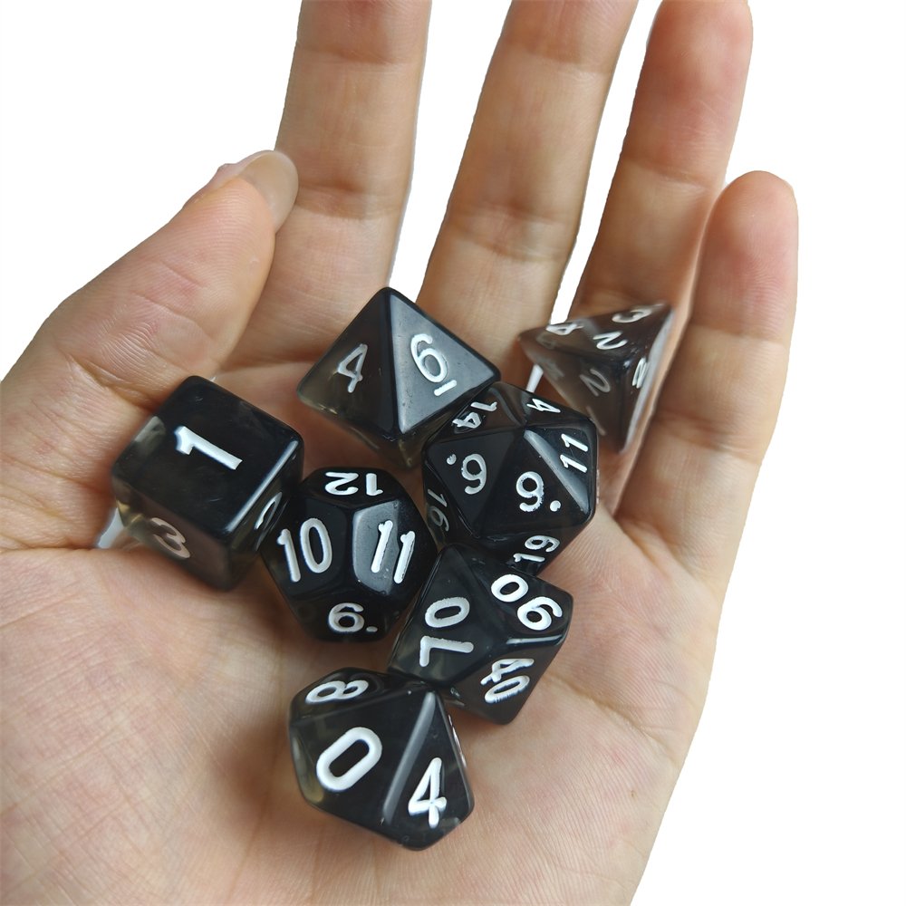 Wholesale 7pcs/set Transparent Black Dice for Dungeons and Dragons RPG Board Games Custom Polyheral Acrylic DND Dice Set