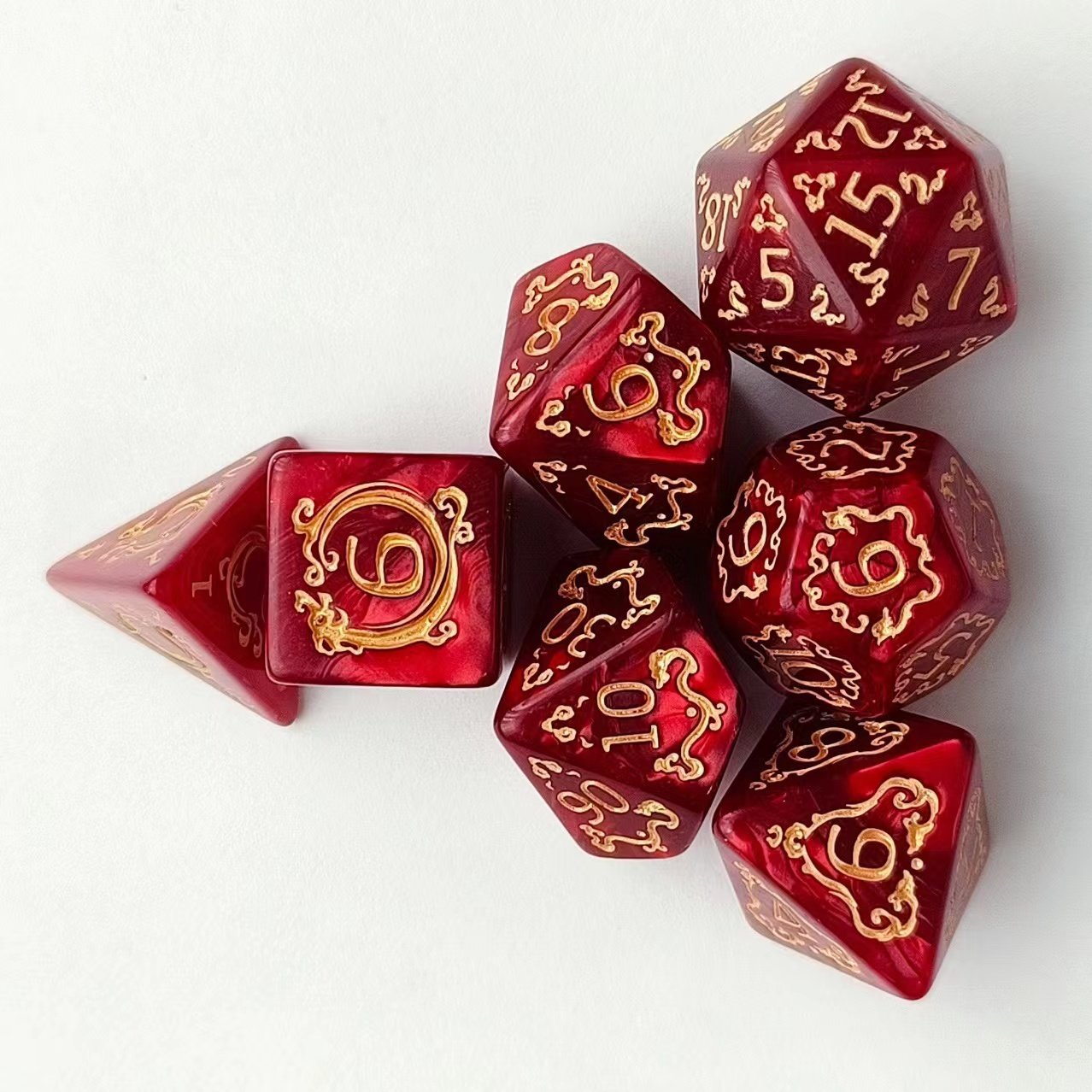 New Polyhedral Dice Sets D4 D6 D8 D10 D% D12 D20 Dice for Dungeons and Dragons DND RPG MTG Table Games (Retro Dragon Patterns)