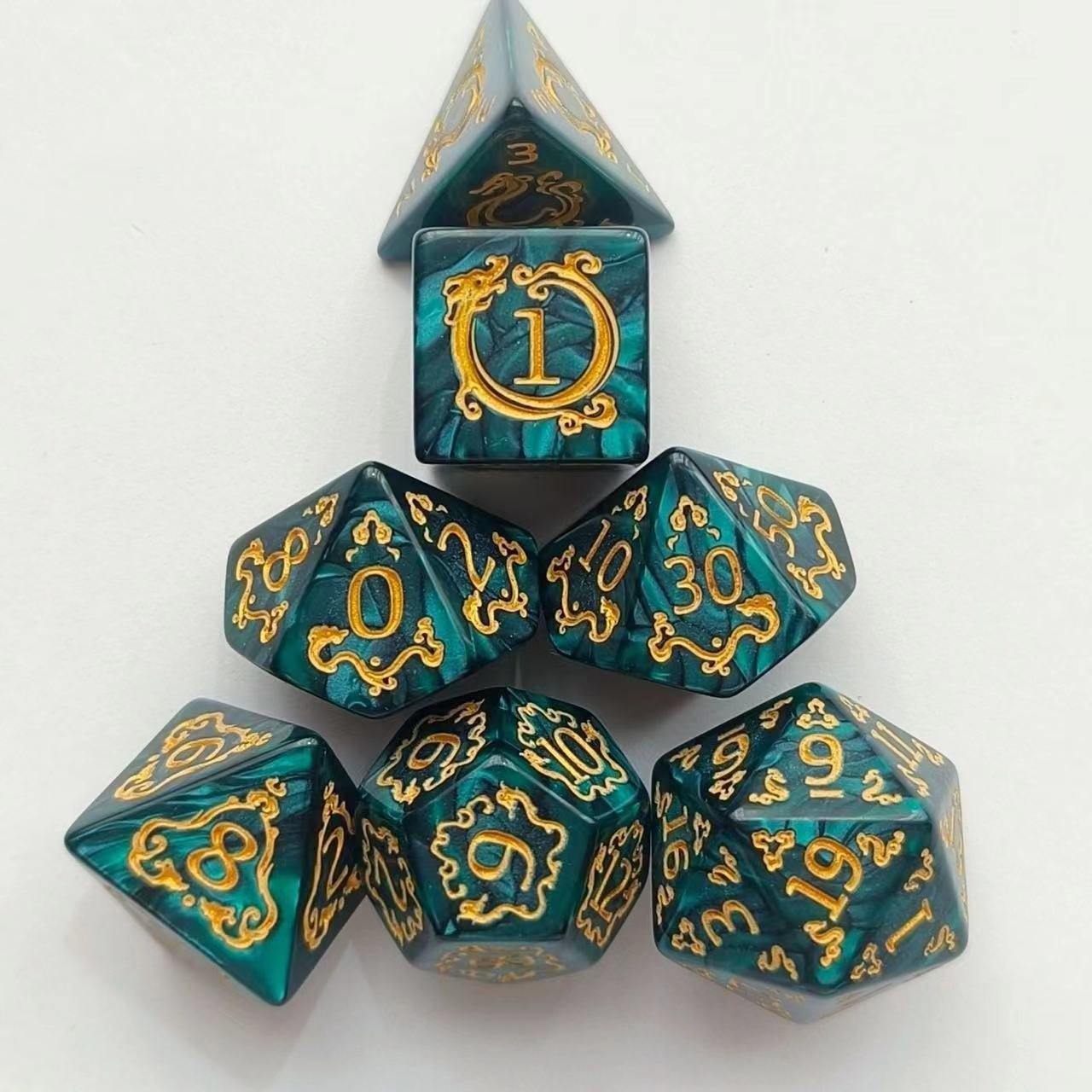 New Polyhedral Dice Sets D4 D6 D8 D10 D% D12 D20 Dice for Dungeons and Dragons DND RPG MTG Table Games (Retro Dragon Patterns)