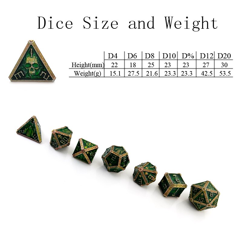 Hot Polyhedral Metal Wizard RPG Dice Set Green Dungeons & Dragons D20 D12 D10 D8 D6 D4 Role-play