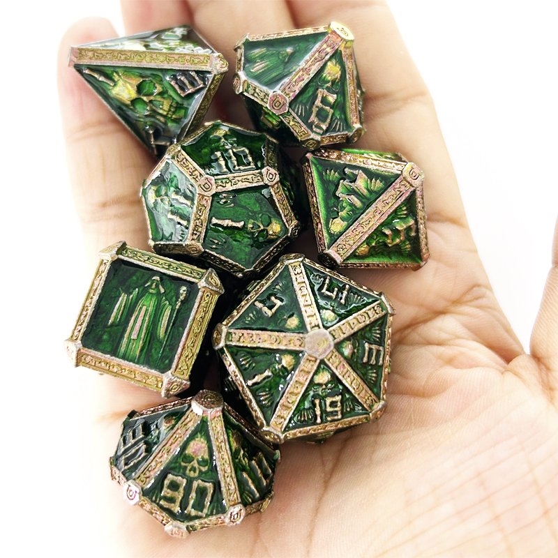 Hot Polyhedral Metal Wizard RPG Dice Set Green Dungeons & Dragons D20 D12 D10 D8 D6 D4 Role-play