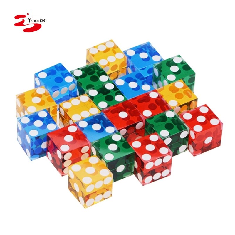 19mm Straight Corner 6 Sided Transparent Color Dot Casino Poker Dice