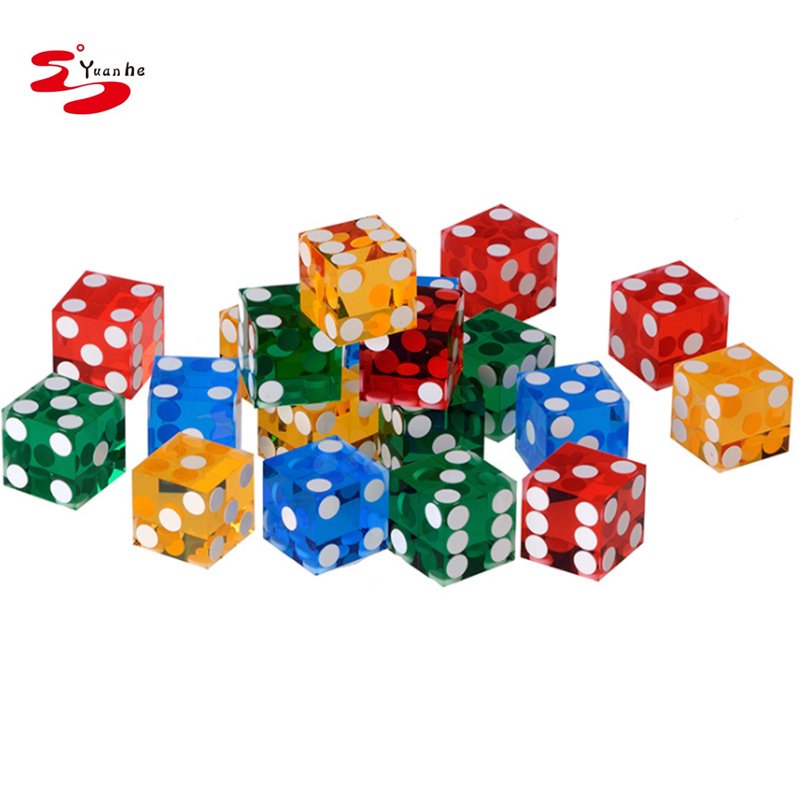 19mm Straight Corner 6 Sided Transparent Color Dot Casino Poker Dice