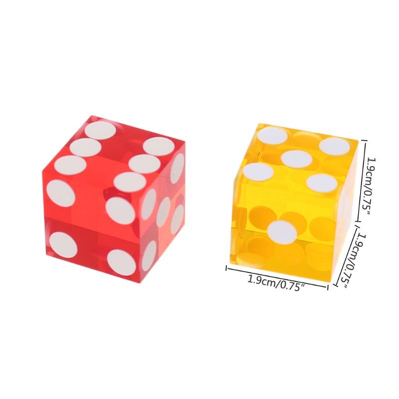 19mm Straight Corner 6 Sided Transparent Color Dot Casino Poker Dice