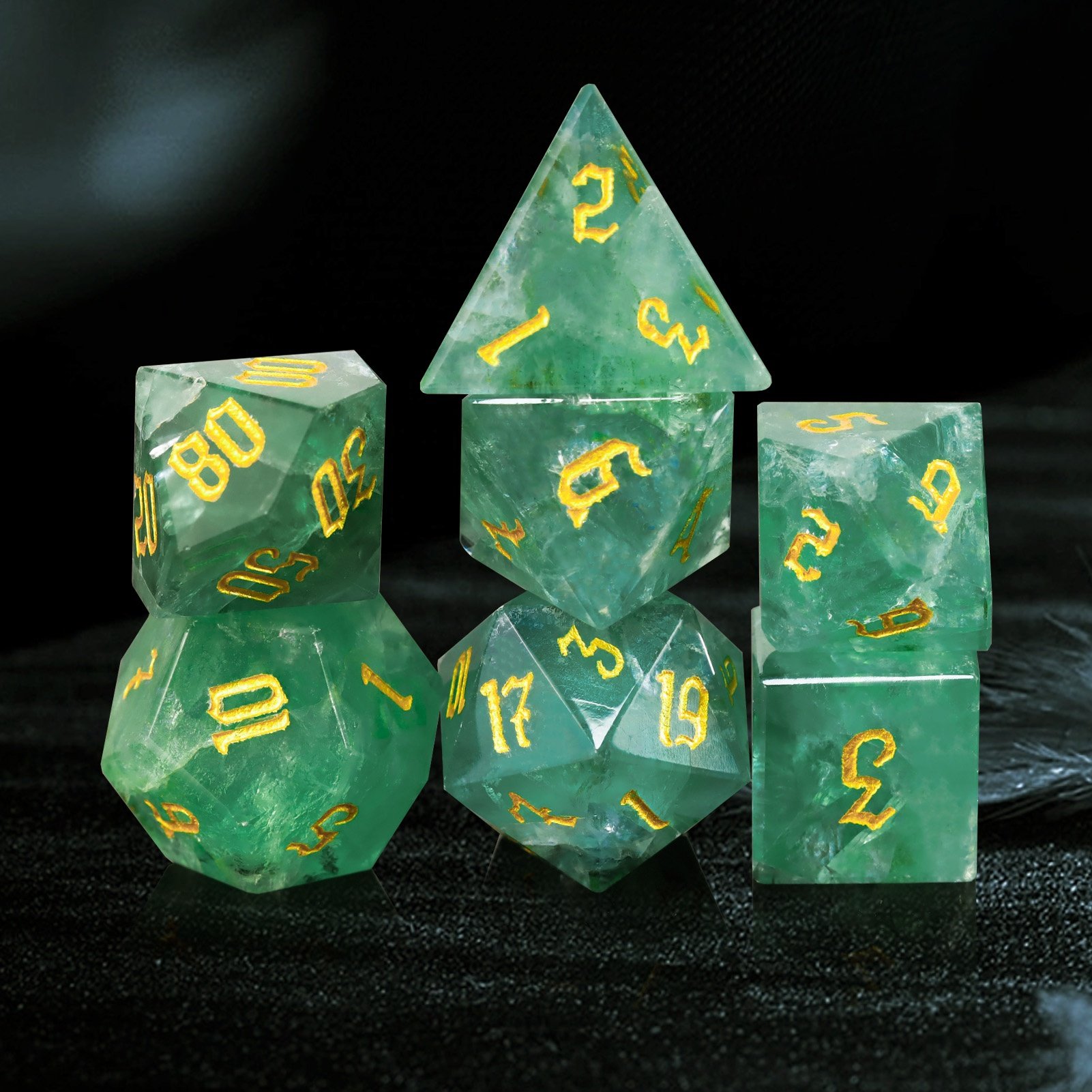 Factory Wholesale Gemstone DND Dice Natural Stone Green Fluorite Dice Set For Dungeons And Dragons RPG