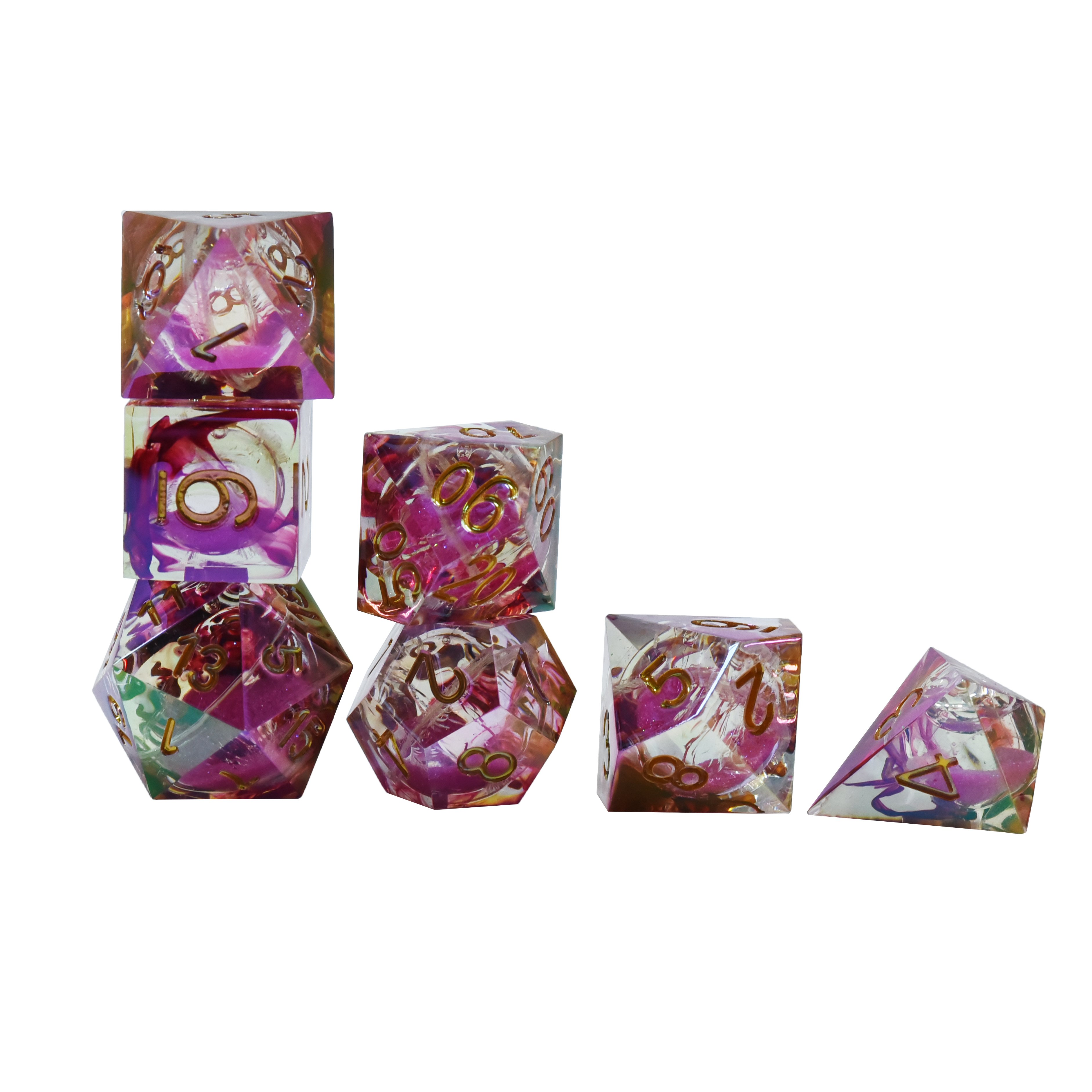 Handcrafted 16Mm Polyhedral Dnd Resin Colorful Solid Liquid Core Dice Sets For Rpg Table Games