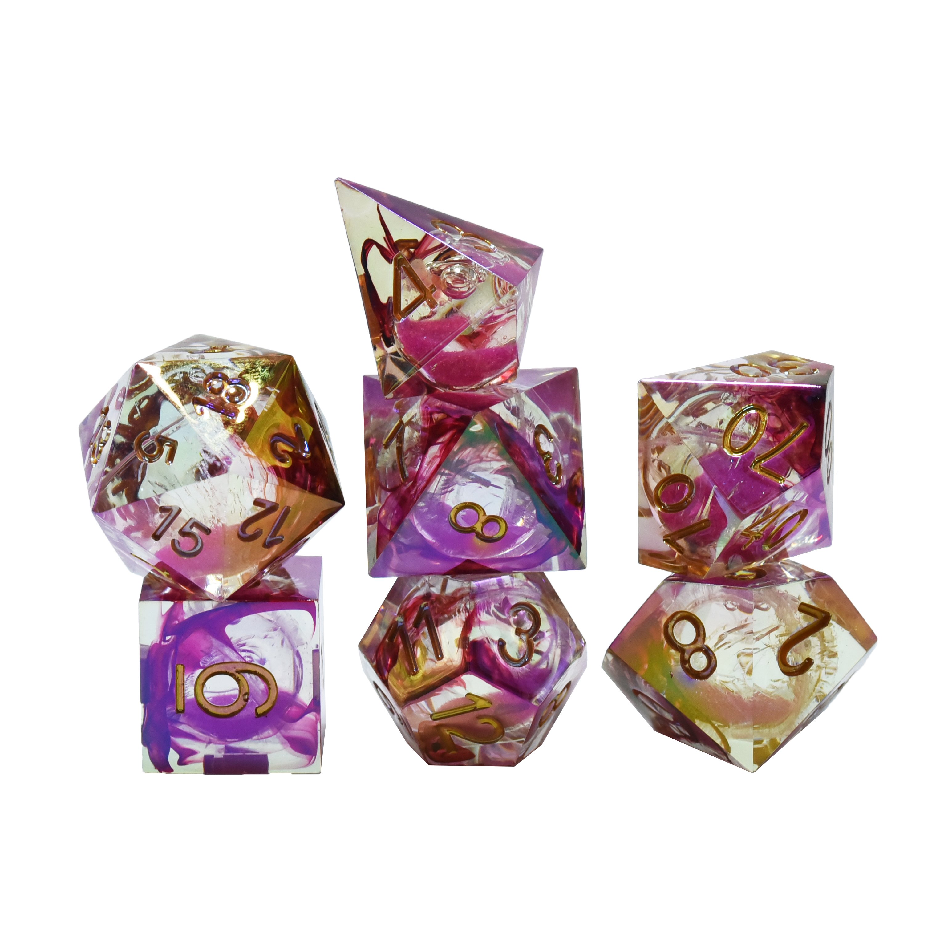 Handcrafted 16Mm Polyhedral Dnd Resin Colorful Solid Liquid Core Dice Sets For Rpg Table Games