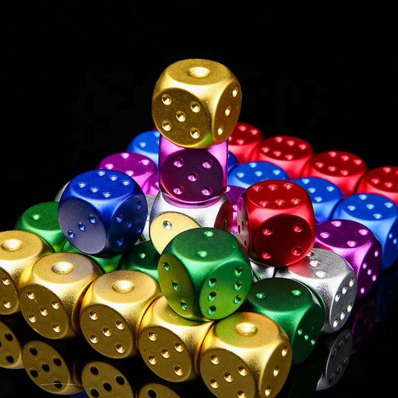 Promotionaluminum Metal dice 16mm D6 Single dice Custom Bulk Mixed Colored For Recreation Table Game