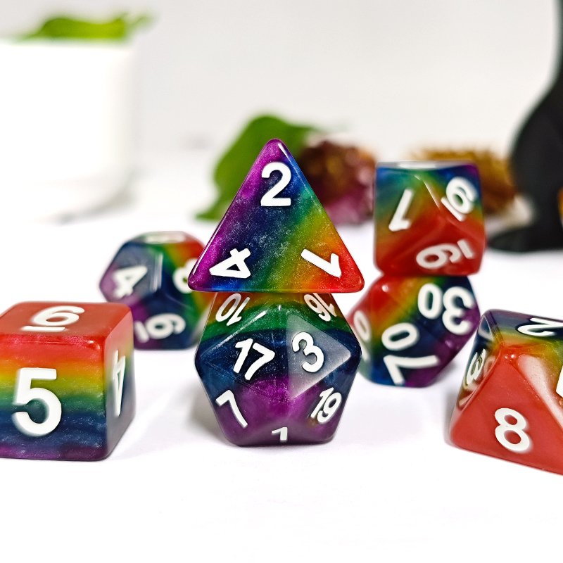Polyhedral Set Rainbow Color Dice 7pcs Set bulk d20 dice for DND Dice Rolling Tower