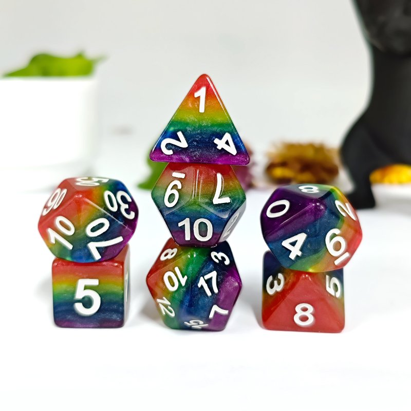 Polyhedral Set Rainbow Color Dice 7pcs Set bulk d20 dice for DND Dice Rolling Tower