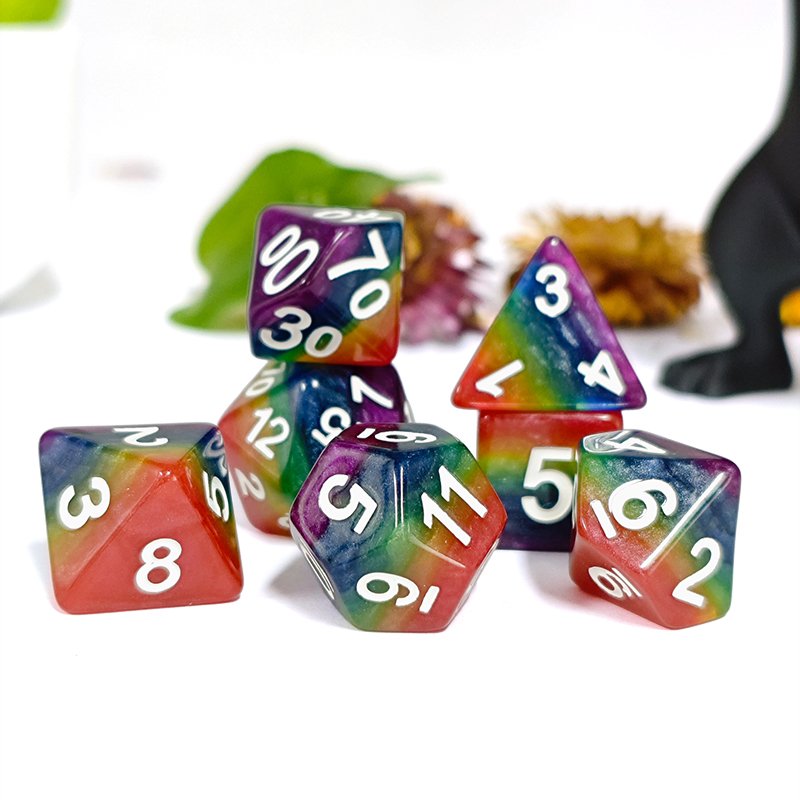 Polyhedral Set Rainbow Color Dice 7pcs Set bulk d20 dice for DND Dice Rolling Tower