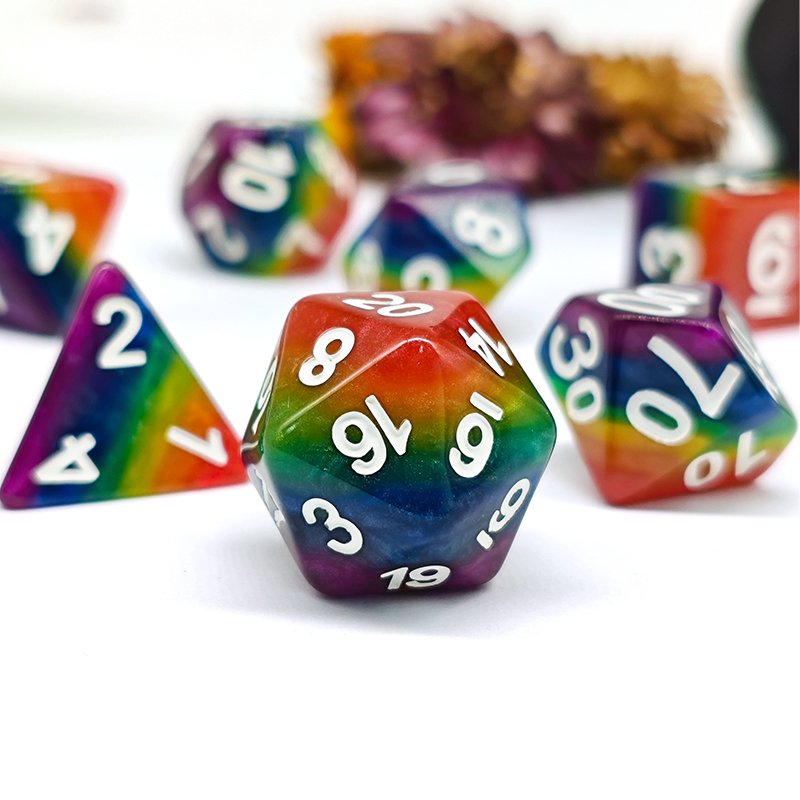 Polyhedral Set Rainbow Color Dice 7pcs Set bulk d20 dice for DND Dice Rolling Tower
