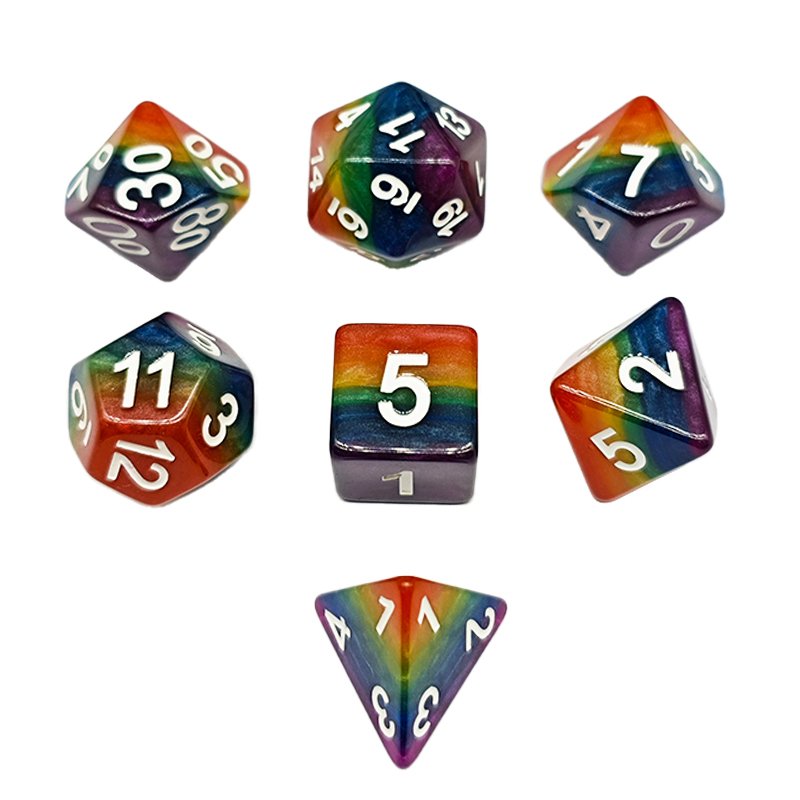 Polyhedral Set Rainbow Color Dice 7pcs Set bulk d20 dice for DND Dice Rolling Tower