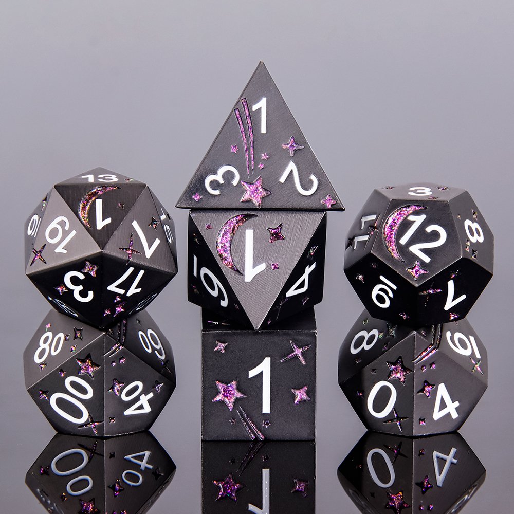 Unique Rose Design Top DND Polyhedral Metal Dice for Dungeons and Dragons Table Game