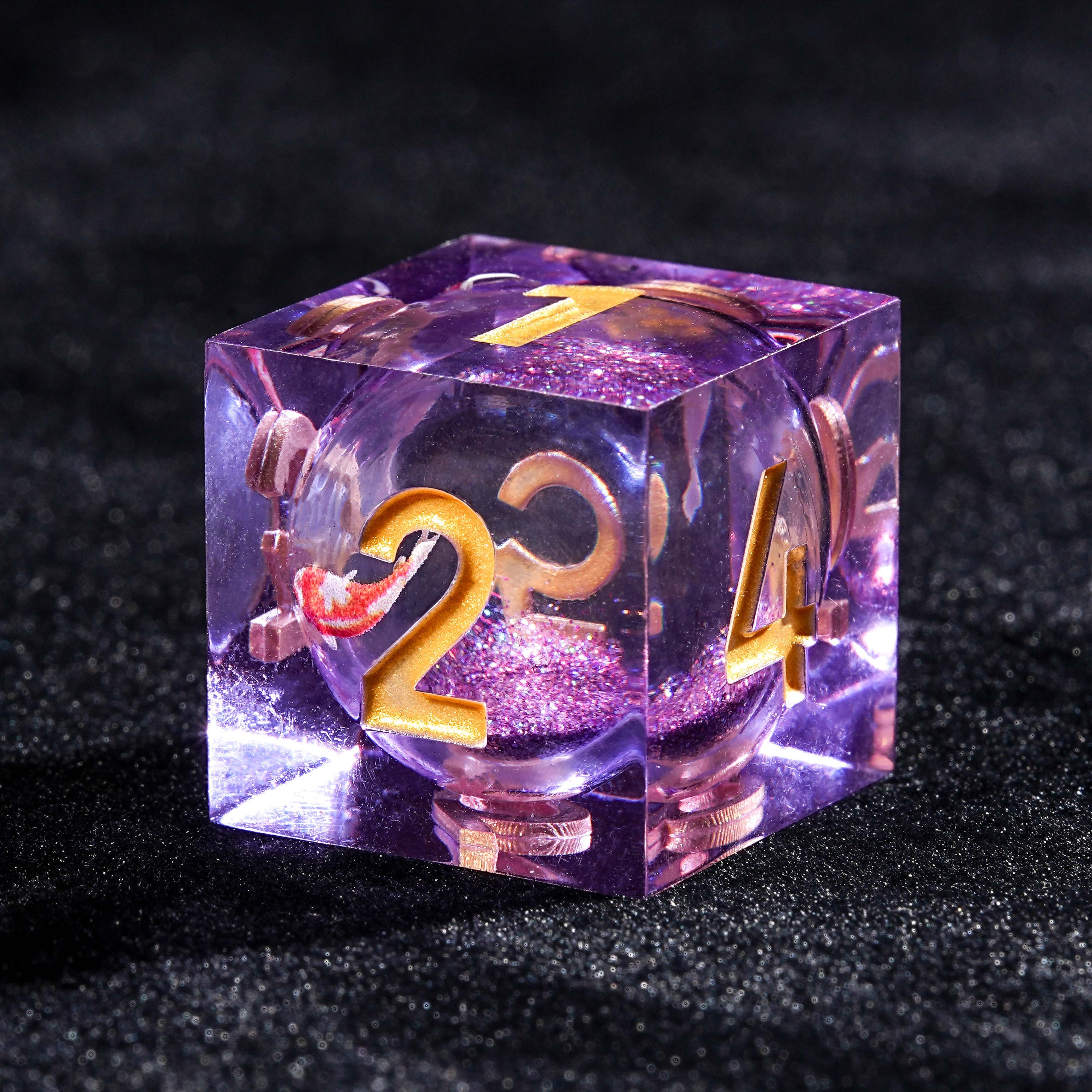 7Pcs Liquid Goldfish Dice Purple Resin Polyhedral Dice For DND Role Games Playing Collection Set
