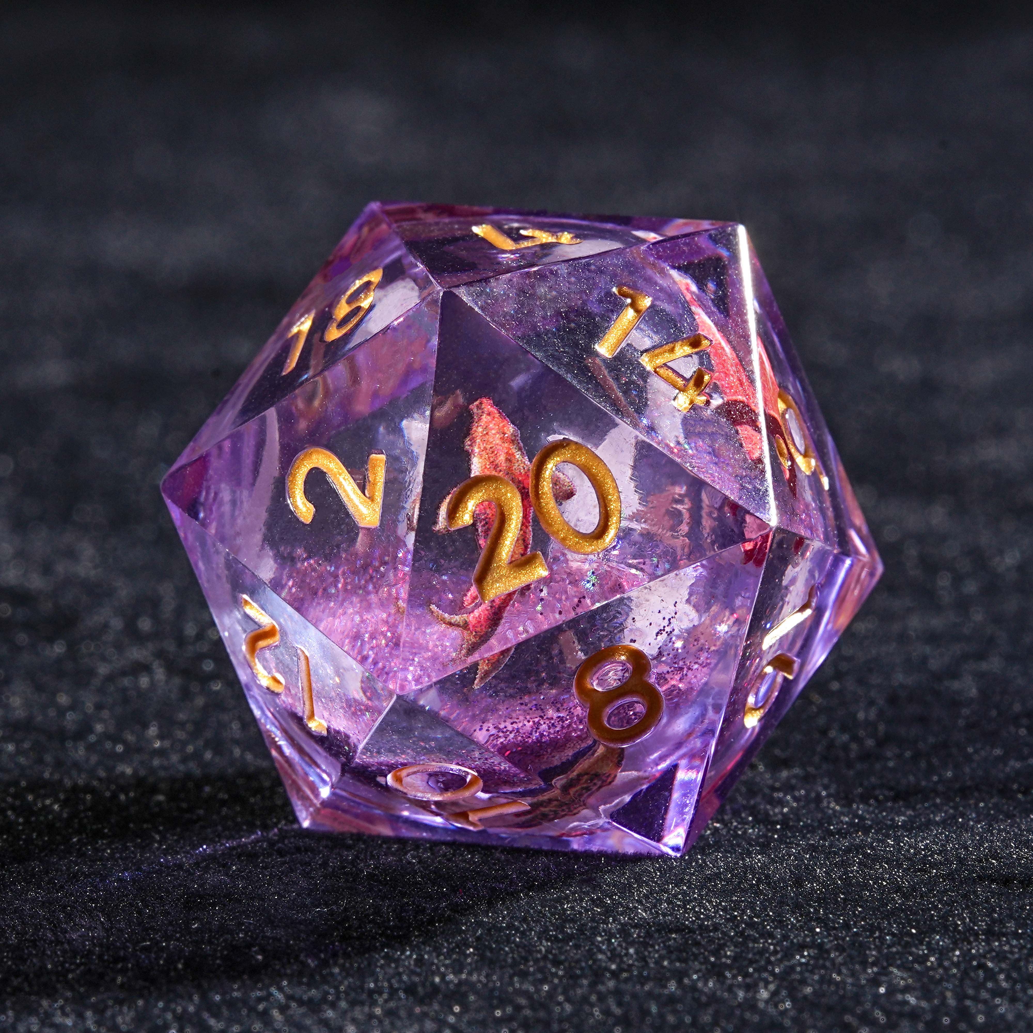 7Pcs Liquid Goldfish Dice Purple Resin Polyhedral Dice For DND Role Games Playing Collection Set