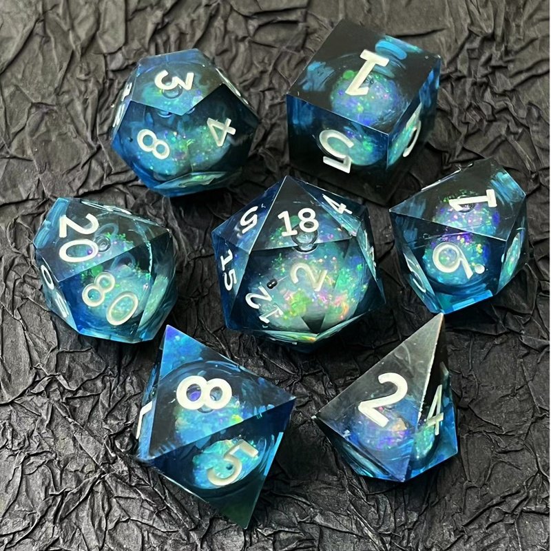 Liquid Core Resin Set Dice Sharp Edge Polyhedron Dice Quicksand Handmade DND Dragons & Dungeons Tabletop Game Dice