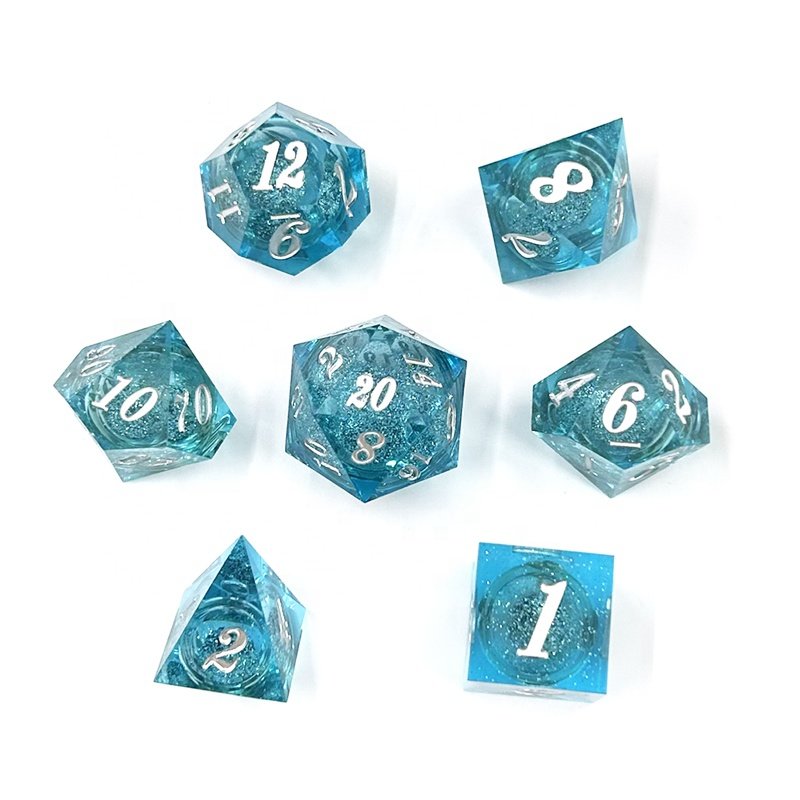 Liquid Core Resin Set Dice Sharp Edge Polyhedron Dice Quicksand Handmade DND Dragons & Dungeons Tabletop Game Dice
