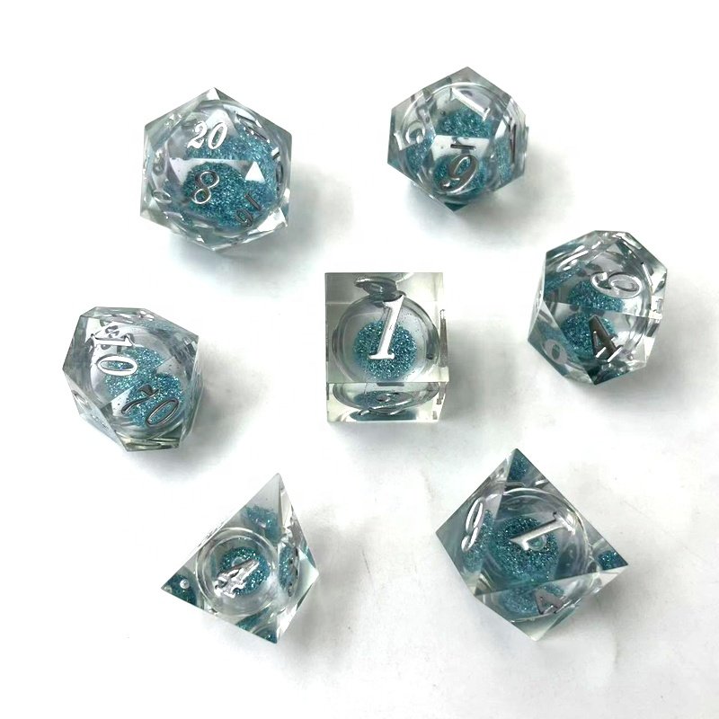 Liquid Core Resin Set Dice Sharp Edge Polyhedron Dice Quicksand Handmade DND Dragons & Dungeons Tabletop Game Dice