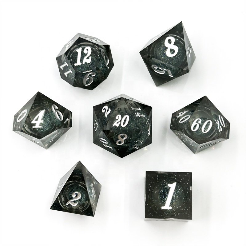 Liquid Core Resin Set Dice Sharp Edge Polyhedron Dice Quicksand Handmade DND Dragons & Dungeons Tabletop Game Dice