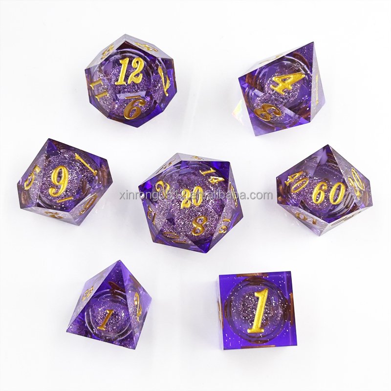 Liquid Core Resin Set Dice Sharp Edge Polyhedron Dice Quicksand Handmade DND Dragons & Dungeons Tabletop Game Dice