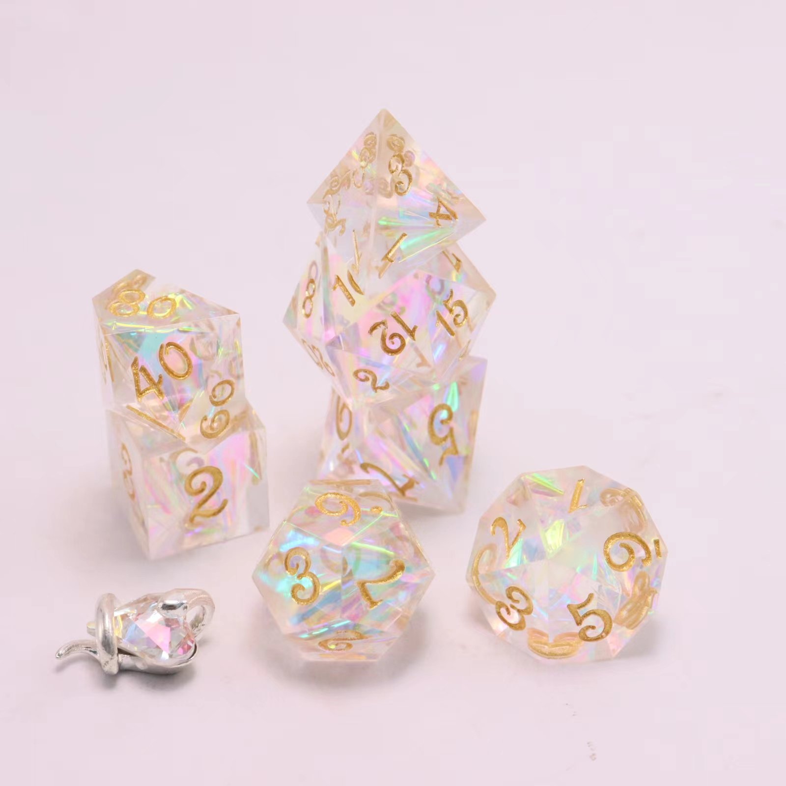 Dnd Game Player Beautiful Popular Christmas Resin Sharp Edge Dice Set For Gifts