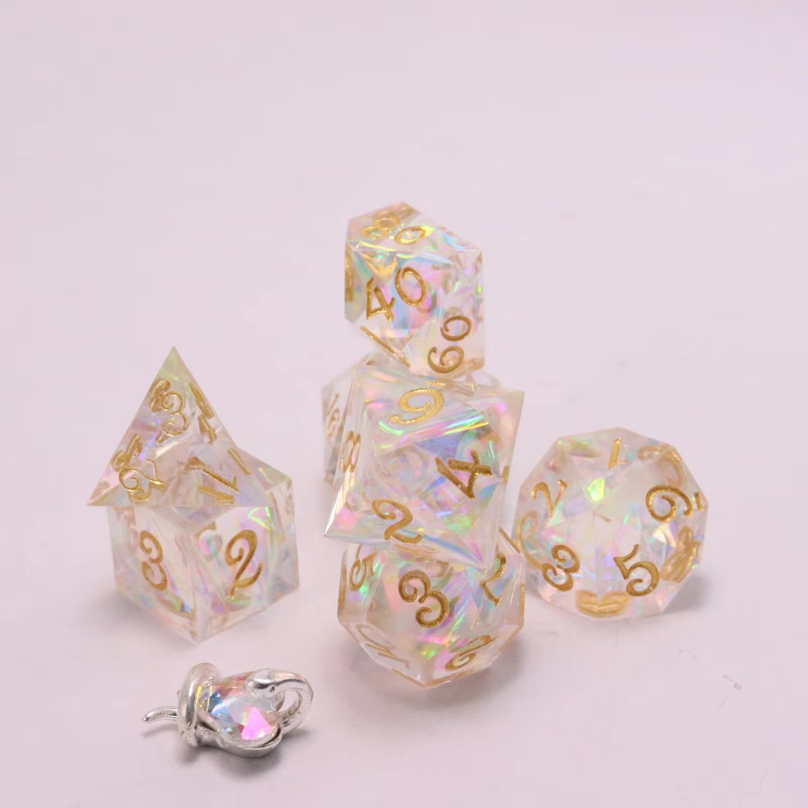 Dnd Game Player Beautiful Popular Christmas Resin Sharp Edge Dice Set For Gifts