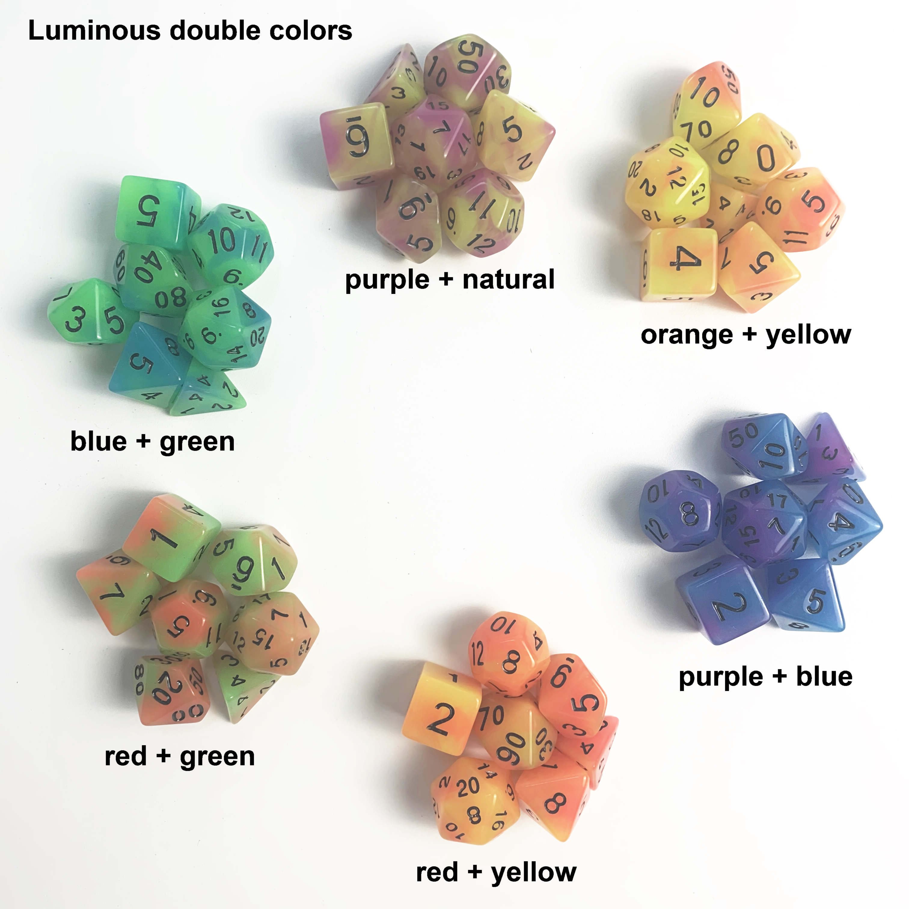 Luminous Fluorescent double colors 7pcs per set PMMA DND TRPG game plastic dices