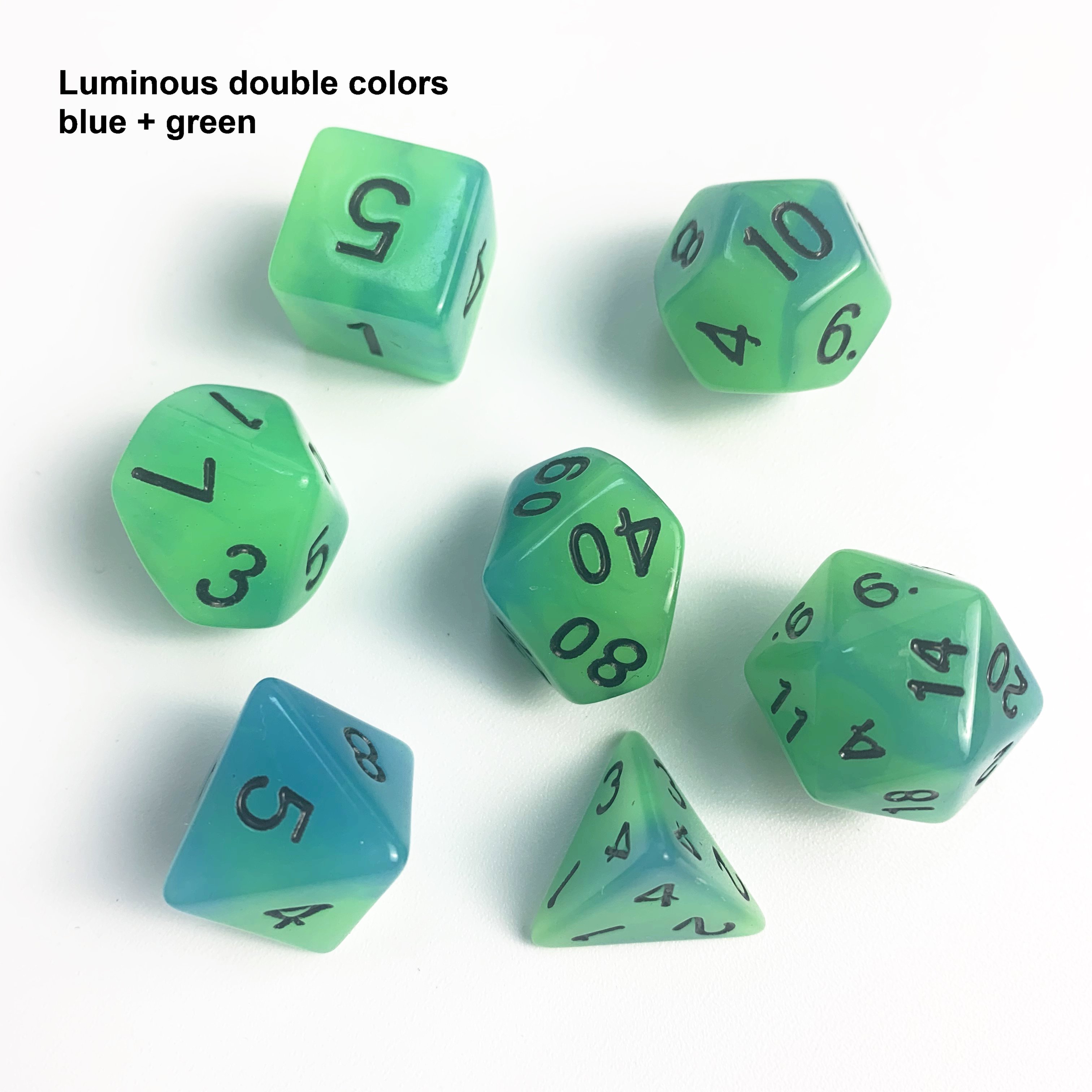 Luminous Fluorescent double colors 7pcs per set PMMA DND TRPG game plastic dices